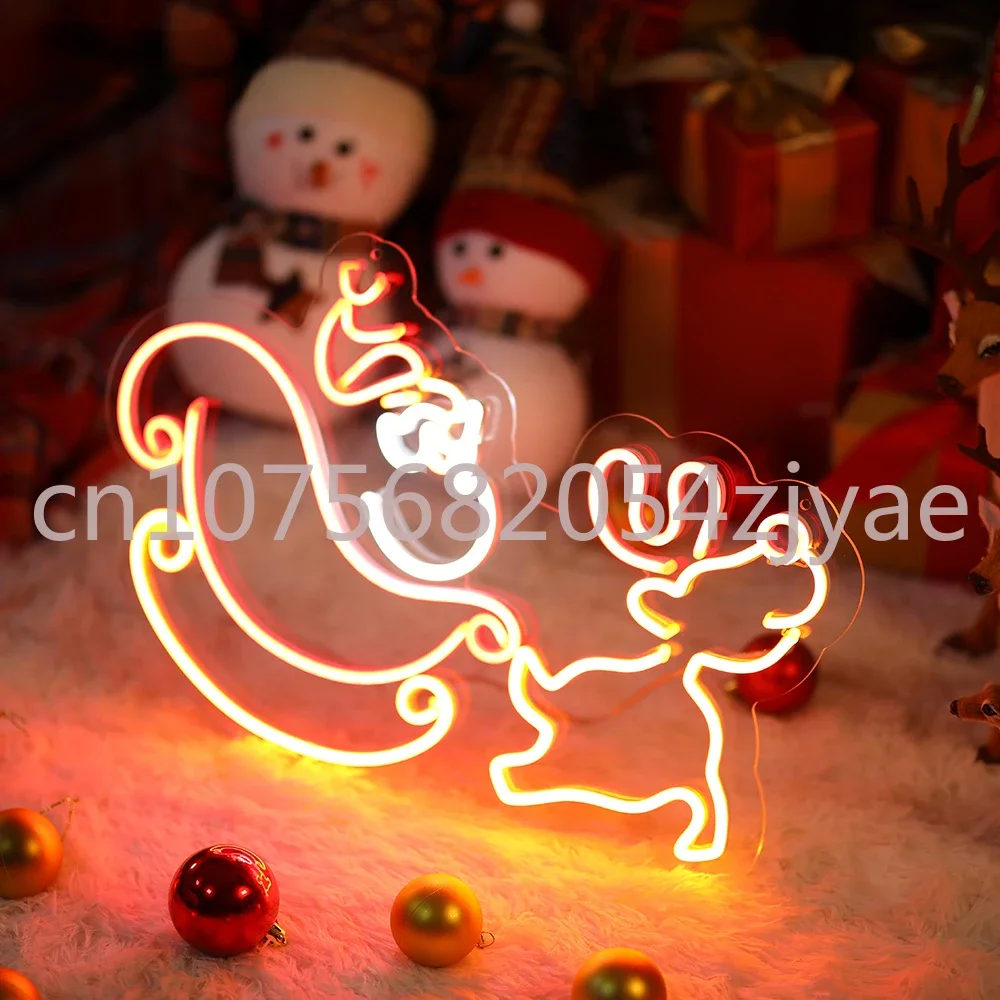 

Christmas ornaments holiday decoration lights Christmas elk pattern neon decorative lights
