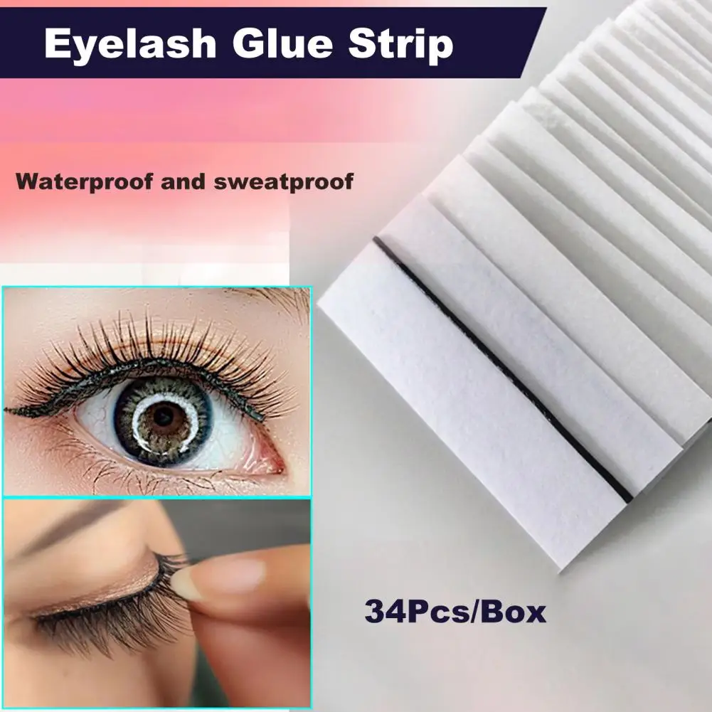 

34Pcs Eye Lashes Glue Strips Double Strip Long Lasting No Glue Needed Natural Look Easy to Wear Black Soft for Party Gifts Women