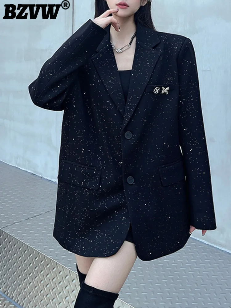 Высококачественный Блейзер BZVW с блестками для женщин Новинка осени 2024
