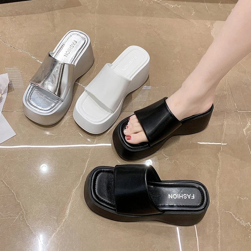 Japanese Style Women's Sandals Casual Summer Fashion Silver Wedges Shoes 5cm-8cm High Platform Sandals