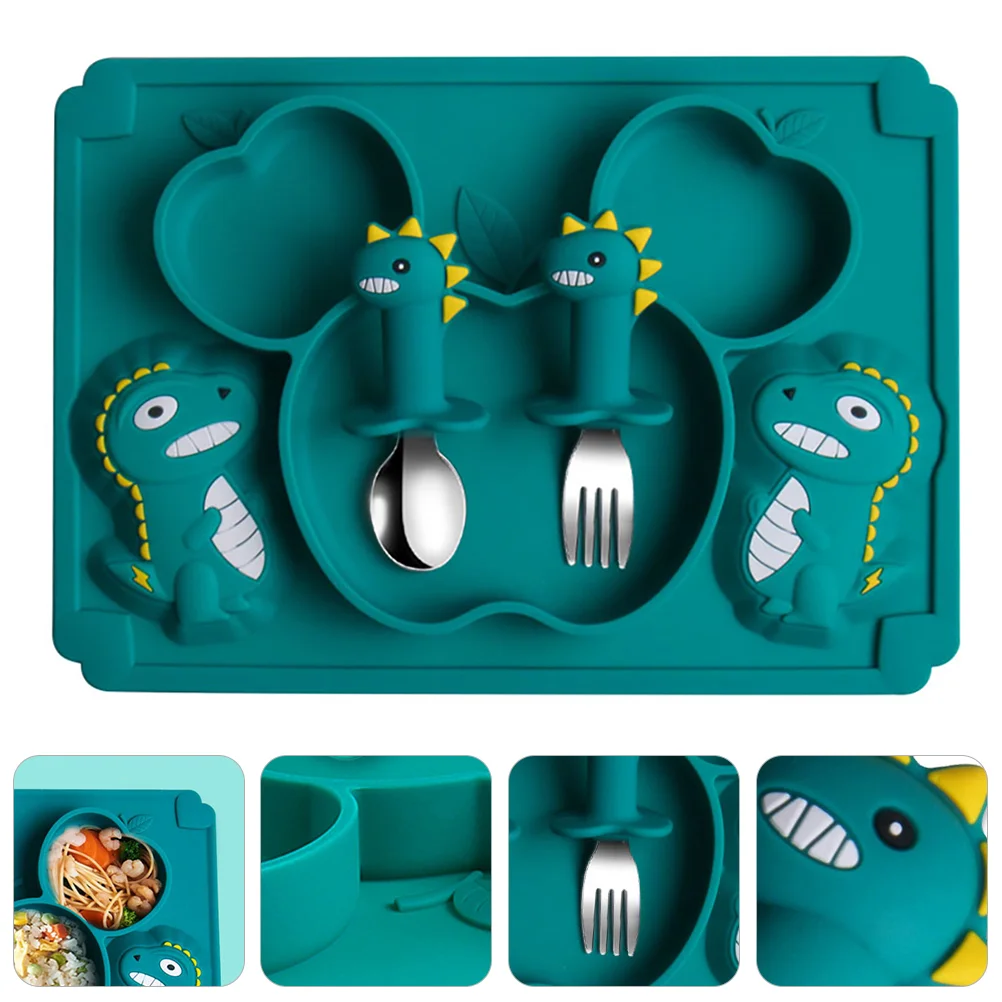 

Children's Cutlery Set Service Plate Training Food Bowl Feed Dining Fork Dish Silica Gel Silicone Tableware