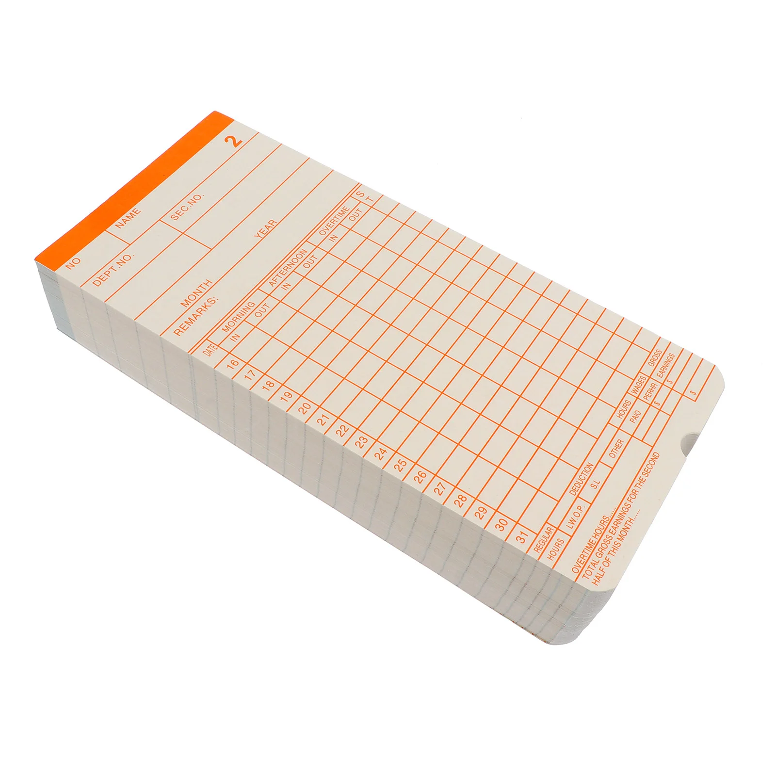

100 Sheets Monthly Clocking English Time Cards Attendance Recording for Office (As Shown)