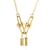 jinhui stainless steel u shape gold chain lock charm pendant necklace for women men trendy party jewelry gift