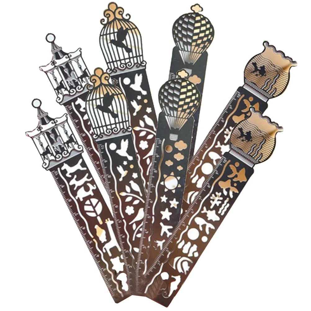 

8Pcs Metal Hollow Bookmarks Small Metal Ruler Kids Students Stationery Gift