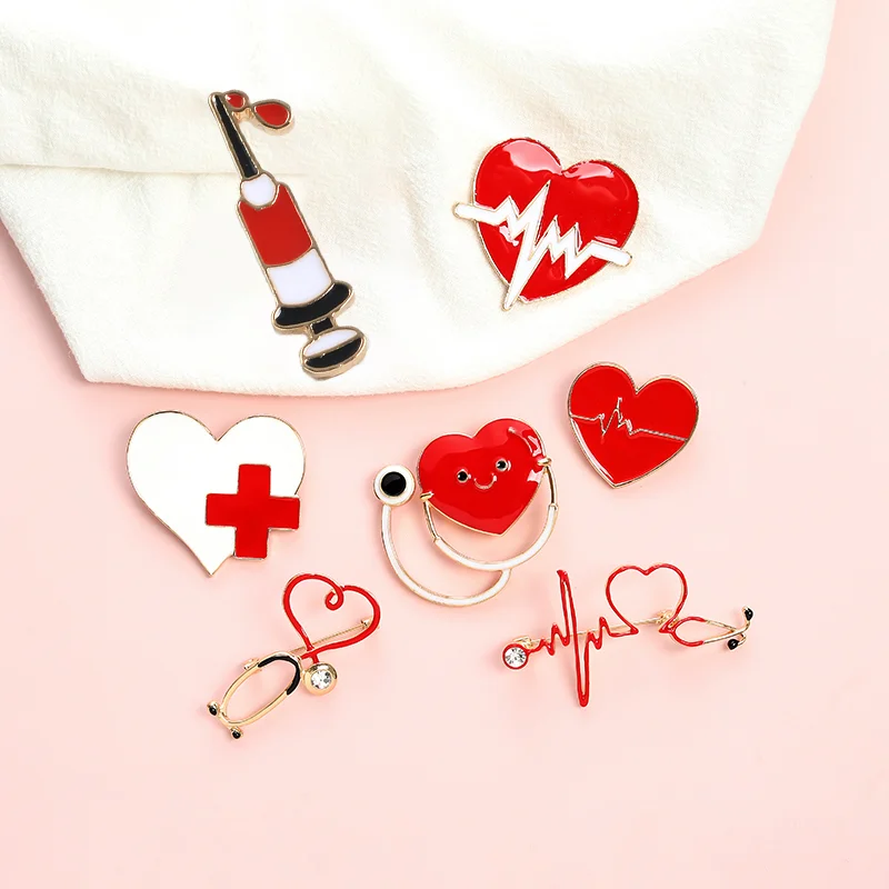 

Stethoscope Doctor Nurse Enamel Brooch Pins Red Heart Electrocardiogram Badges Collar Lapel Pin Medical Jewelry Graduation Gift