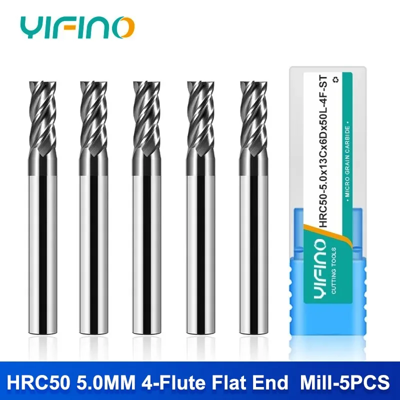 

YIFINO 5x13Cx6Dx50L 5PCS HRC50 4-Flute Tungsten Steel Carbide Nano-Coating Milling Cutter For CNC Mechanical Flat End Mill Tool
