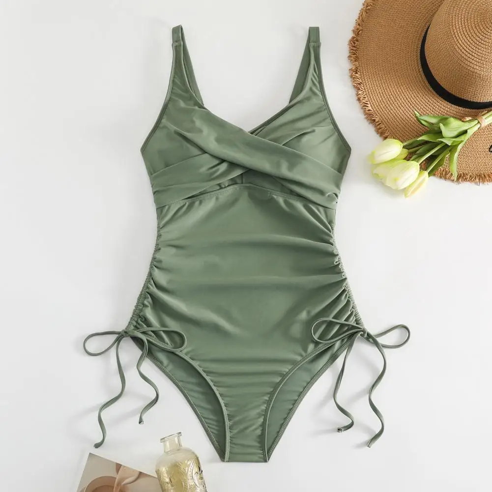 Однотонная пляжная одежда женский слитный монокини с V-образным вырезом