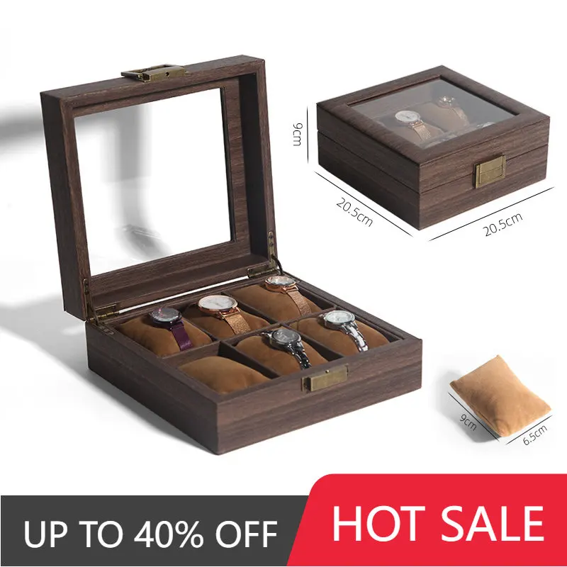 Leather Watch Collection Box Brown Vintage Wood Grain Leather Brown Watch Bracelet Storage Display Box
