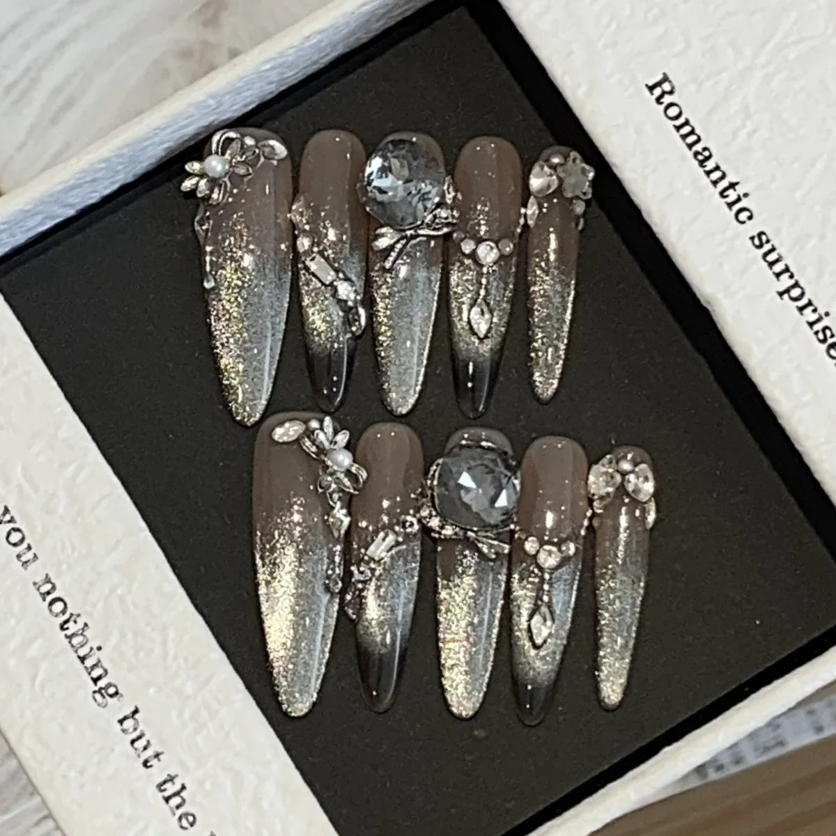 10 шт. длинные ручные накладные ногти полное покрытие блестящие черные кошачьи