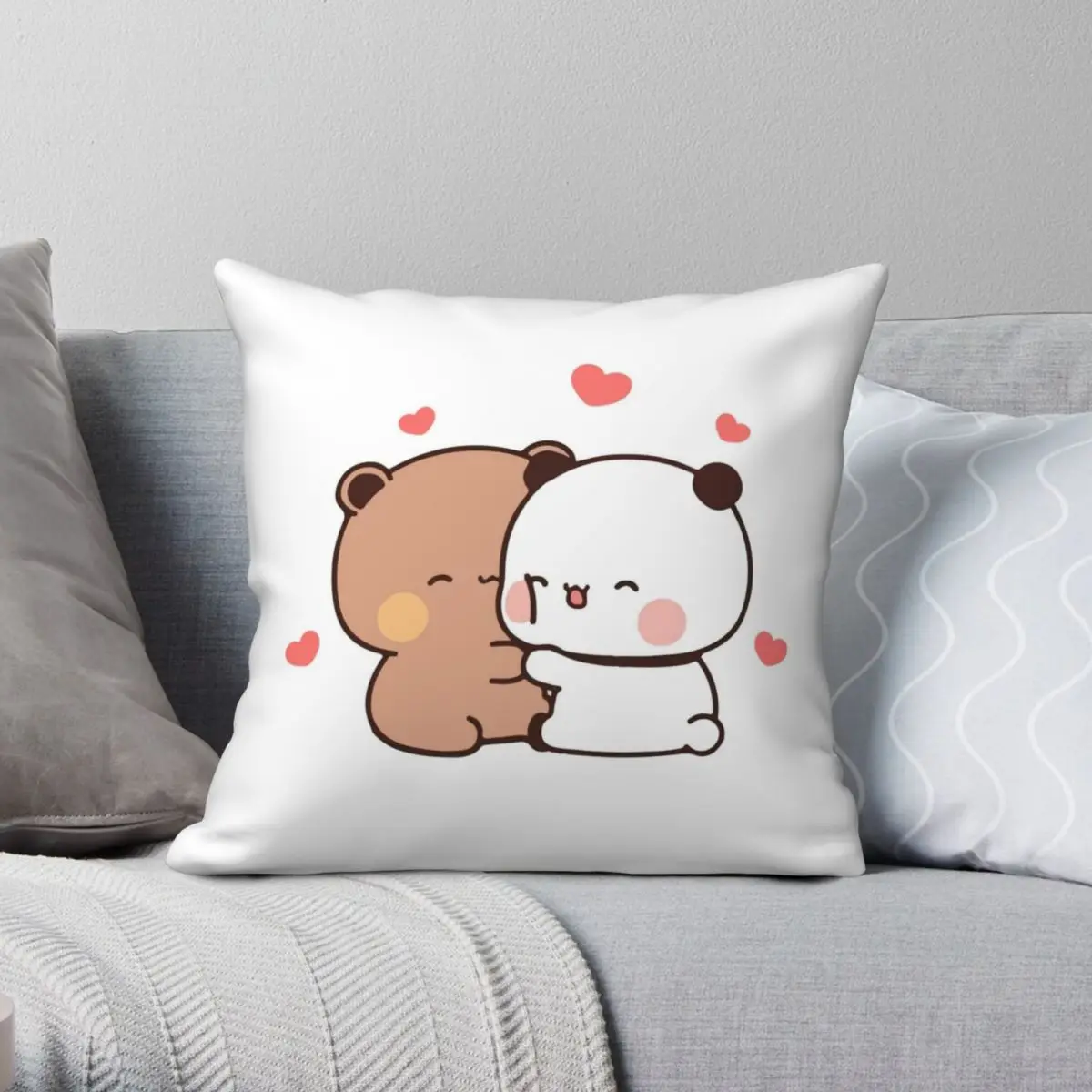 

Panda Bear Hug Bubu Dudu Square Pillowcase Polyester Linen Velvet Printed Zip Decor Room Cushion Cover 45x45