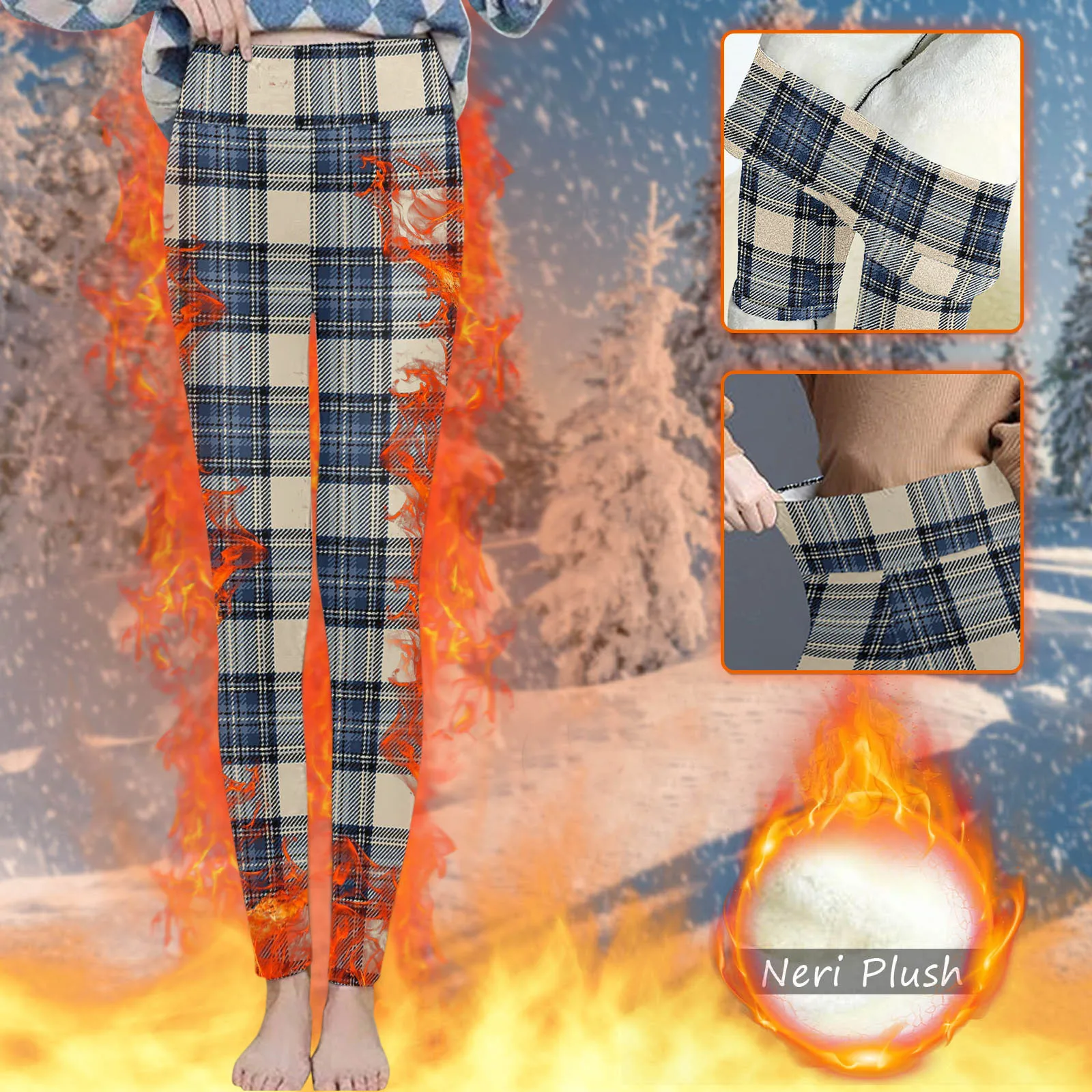 

Женские повседневные штаны, эластичные Капри с высокой талией и флисовой подкладкой с принтом в стиле ретро, теплые длинные зимние базовые ...