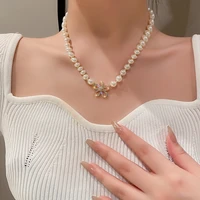 luxury cz flower pearl pendant necklace for women 14k gold beads pearl choker necklace 2022 trend fashion girl elegant jewelry