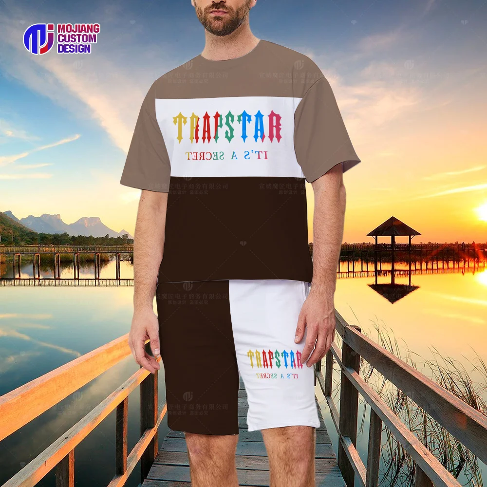 2023 Summer New Trapstar Men's T-Shirt + Beach Shorts Set Summer Sportswear Jogging Pants Street Alphabet Harajuku Tops