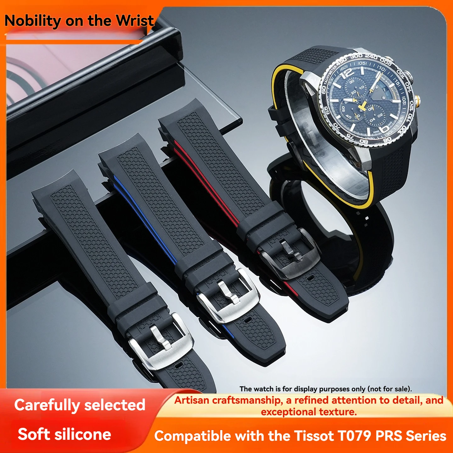 Фото Подходит для часов Tissot1853 серии Lichi T079 427A с силиконовым ремешком, мужские сменные аксессуары, 23 мм. №1