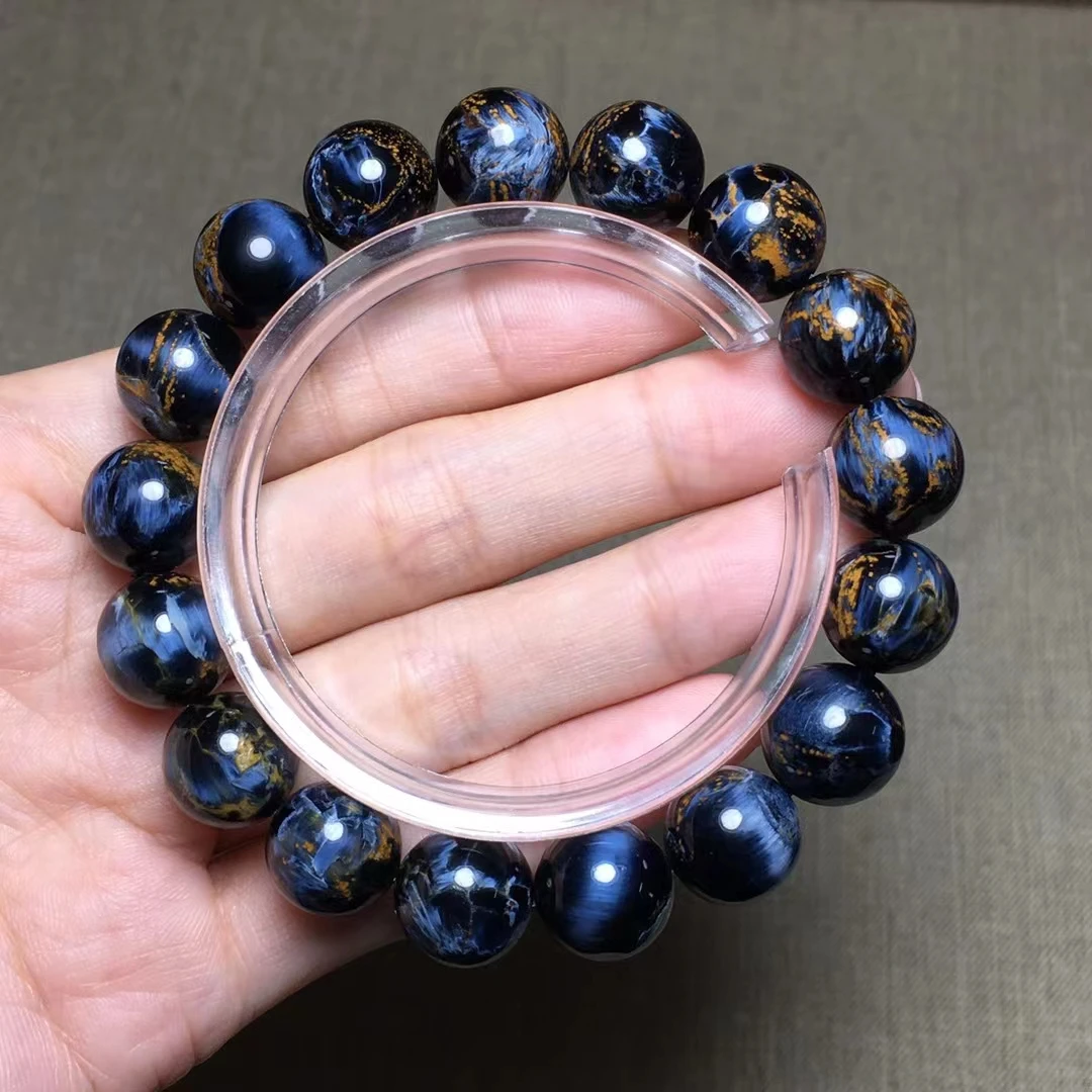 

Natural Blue Pietersite Gems Round Beads Bracelet Jewelry Cat Eye Namibia Stretch Healing Bracelet 12.4mm Women Men AAAAAA