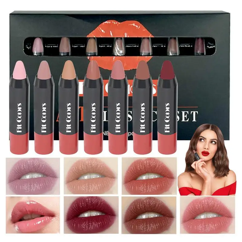 

7 Pcs Matte Lipstick Matte Lipstick Lip Liner Kit Nude Lipstick Long Lasting Non-Fading High Pigmented And Creamy Color Makeup