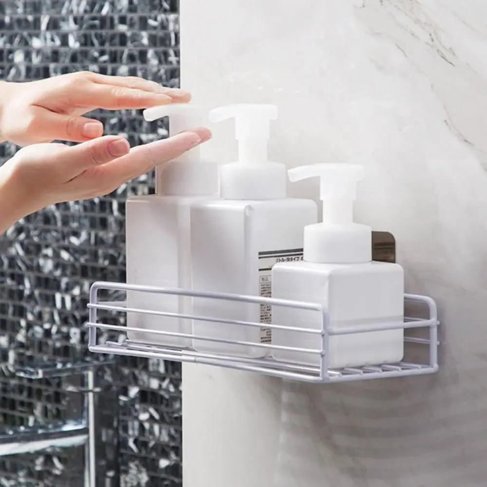 

Iron Wall-mounted Self-adhesive Bathroom Kitchen Shelf Stroage Rack Accessory