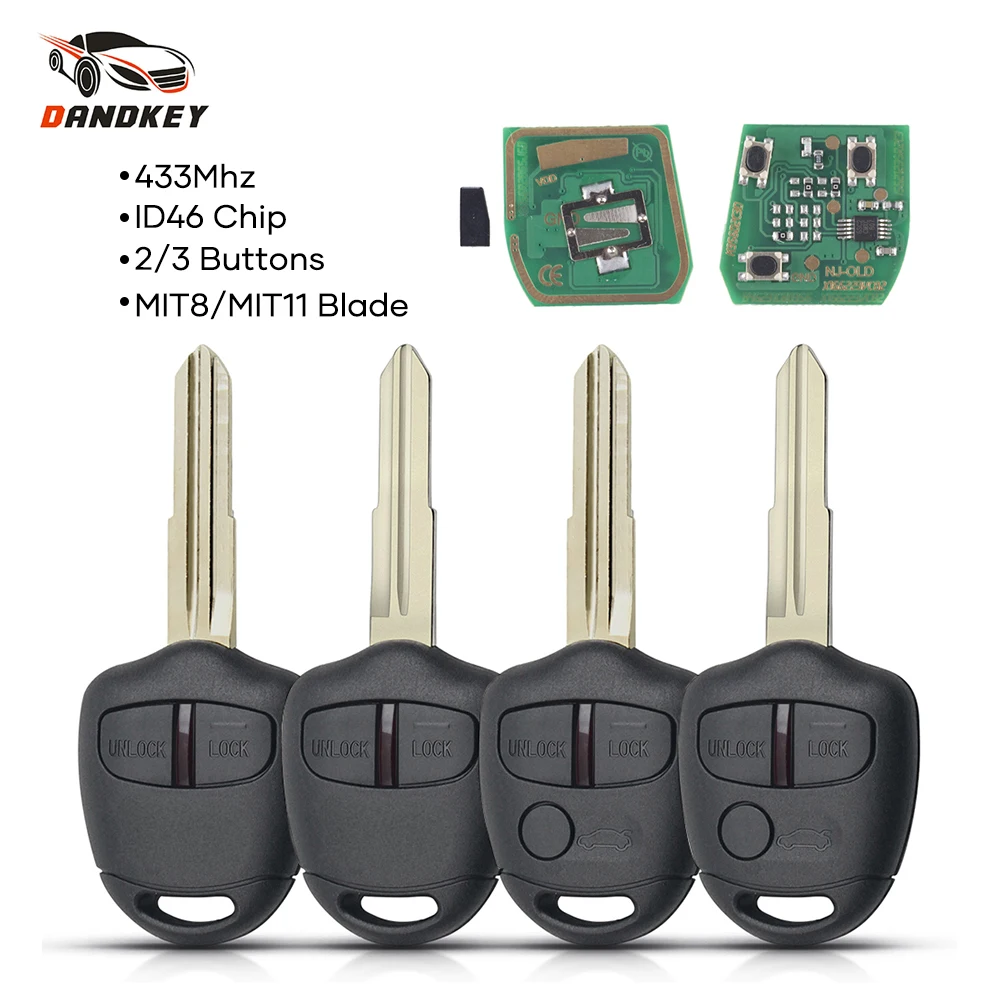 Dandkey 2/3 pulsante chiave a distanza per Auto ID46 Chip 433MHz per Mitsubishi L200 Shogun Pajero Triton Key Fob Control Auto Uncut Key Balde