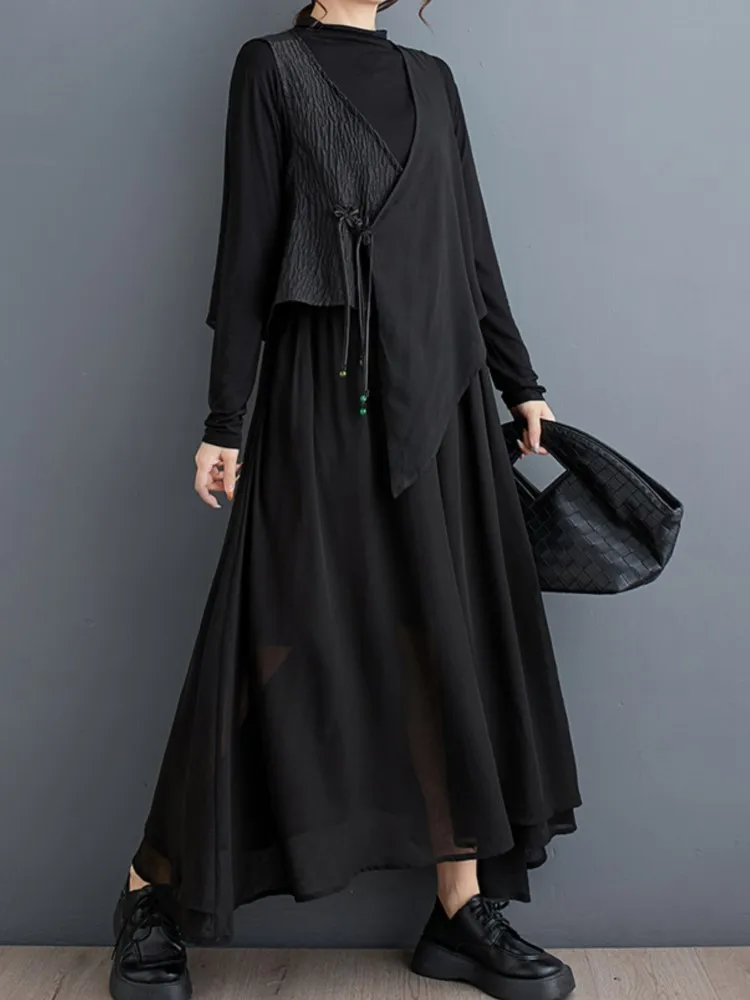 Комплект из двух предметов женский шифоновый ассиметричный плиссированный