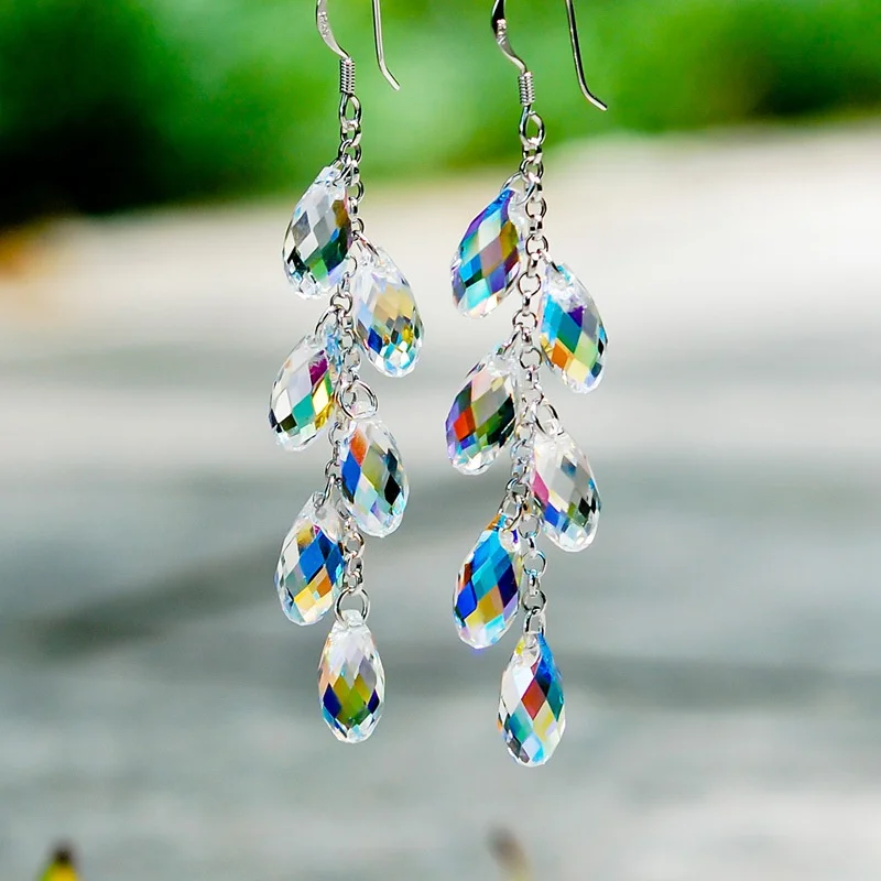 

Atmospheric Silver Color Hook Earrings for Women Leaf Shape Artificial Crystal Fashion Party Engagement Jewelry Girl Gift