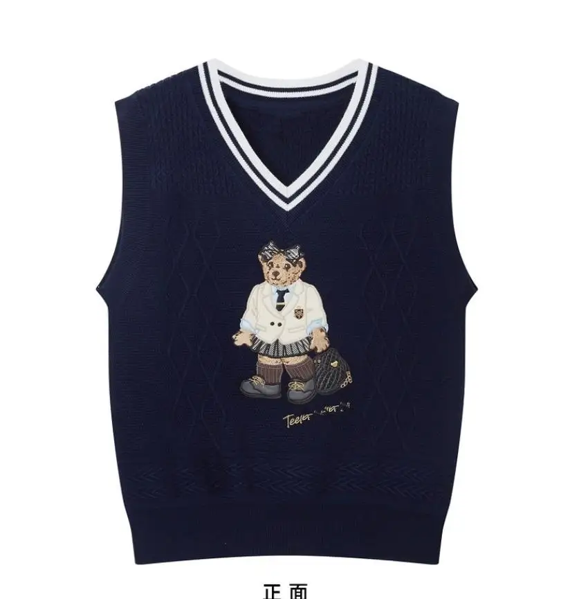 

JK Style Fashion Cartoon Women Sweater Vest Sleeveless V-Neck Loose Casual Lady Pullovers Jumpers Clothing