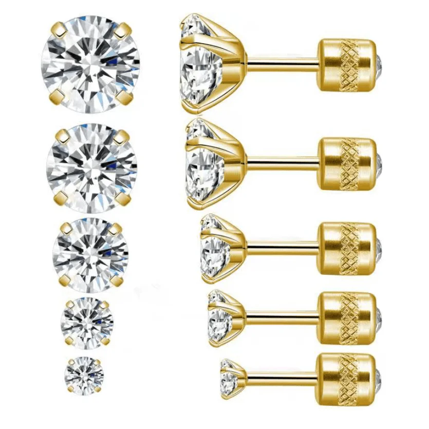 Earrings Screw Bag Square O-ring Stitch 16G Spiral Probe Sensitive Ear Low Toleration Stainless Steel Zicron Earring Set