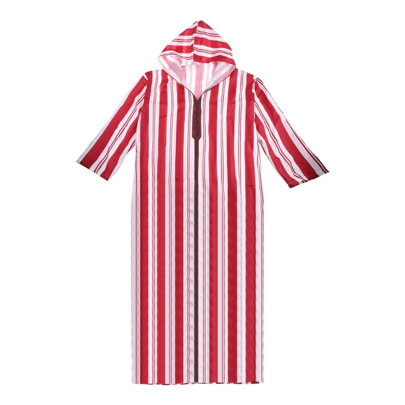 

Muslim Dresses for Mens Long Sleeve Stripes Dubai Shirt Kaftan Thobe Robe Gown Straight Leisure Race Style Clothing