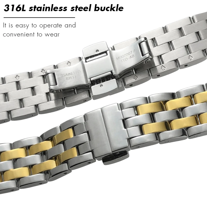 Фото Для MIDO M007 M007207A BARONCELLI 18 мм браслеты из нержавеющей стали с изогнутым концом ремешок для часов серебряный розовое золото однотонный металлический ремешок для часов №4