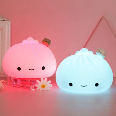 Cute LED Night Light Touch Sensor Bun Light Cartoon Bedroom Holiday Home Decoration Soft Lamp Desktop Decor Lamp Christmas Gifts