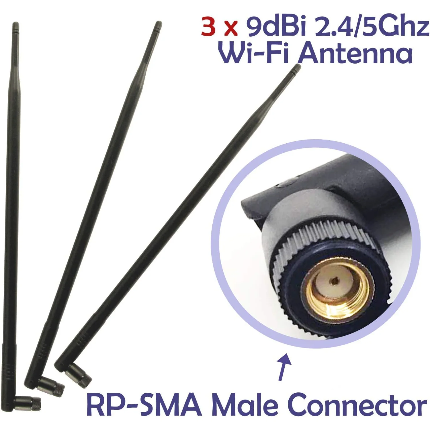 Двухдиапазонная всенаправленная антенна 3 Wi-Fi 9 дБи 2 4 ГГц/5 ГГц с разъемом RP-SMA для