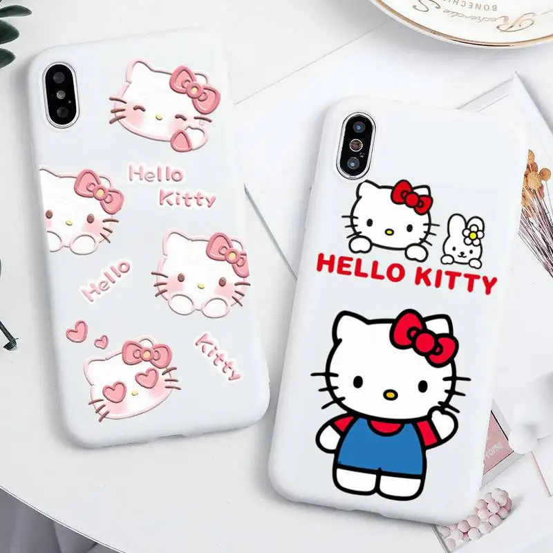 

Hello Kitty Cartoon Kawaii Cat Phone Case For iphone 13 12 11 Pro Max Mini XS 8 7 6 6S Plus X SE 2020 XR white Silicone cover