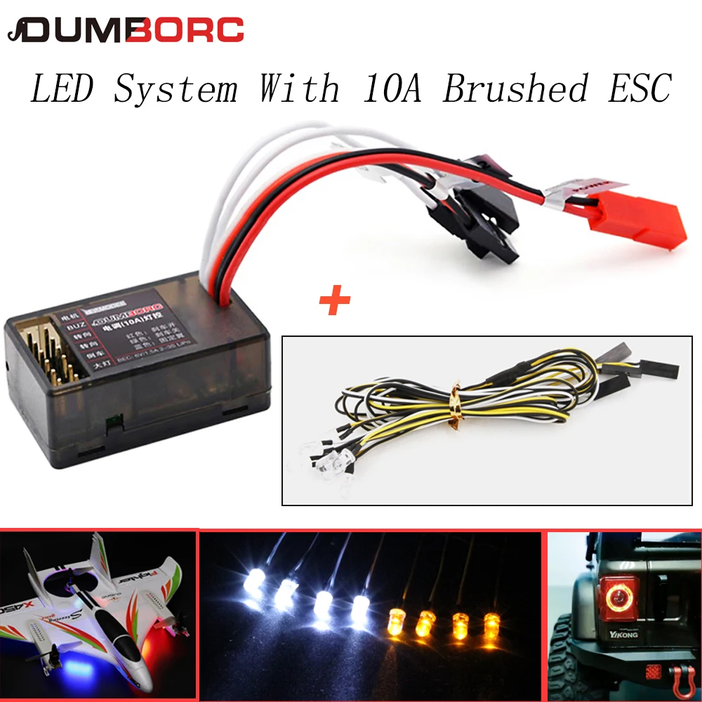 

DumboRC RC Car LED Light System with 10A Brushed ESC Speed Controller Kit for 1/10 1/8 RC Drift Tamiya Axial SCX10 RC Car Truck