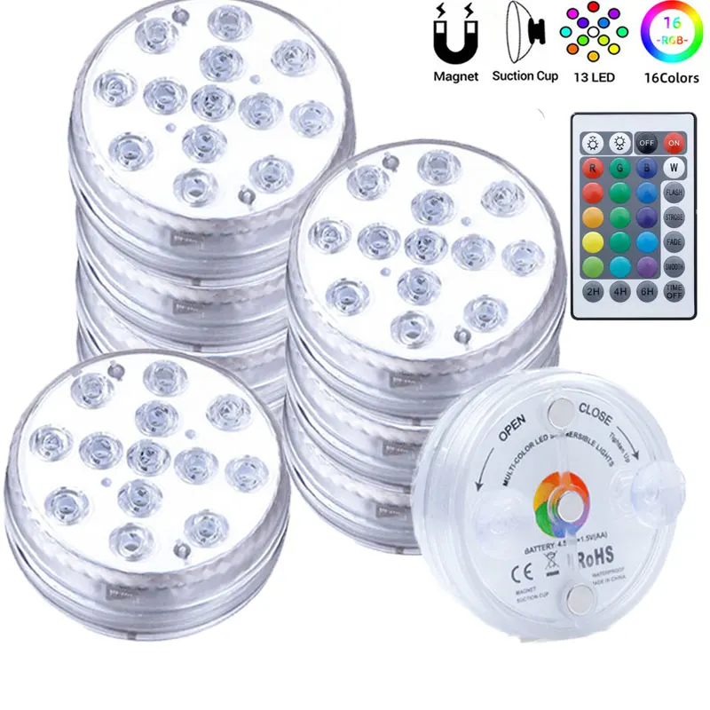 

2022 Upgrade IP68 Waterproof RGB Submersible LED Lights Underwater Night Lamp Tea Light Vase Bowl Party Wedding Christmas Decor