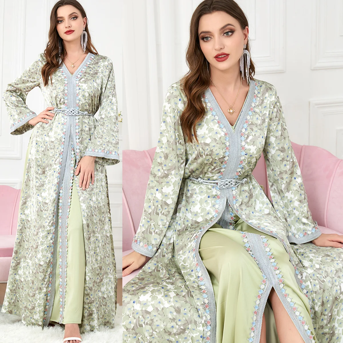 Kaftan Caftan Dress Luxurious Turkish Evening Dress Dubai Muslim Clothes Suit Women Fashion Two-piece Gown Splicing Muslim Dress