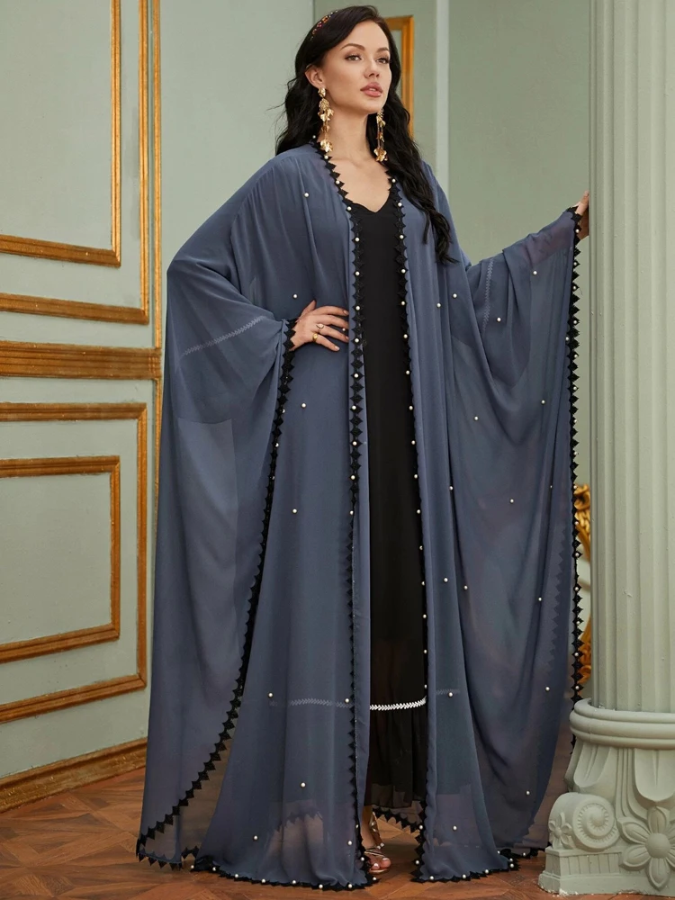 

Dubai Farasha Abaya Women Muslim Beading Kimono Open Front Arab Turkish Caftan Loose Dress Party Evening Gown Moroccan Oversize