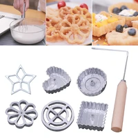 6pcs aluminum swedish rosette maker waffle alloy frying snack mold funnel cookie bake mold bunuelos mold with handle baking tool