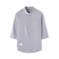 men three quarter sleeve shirt fashion japanese retro mens casual cotton linen top mens shirts