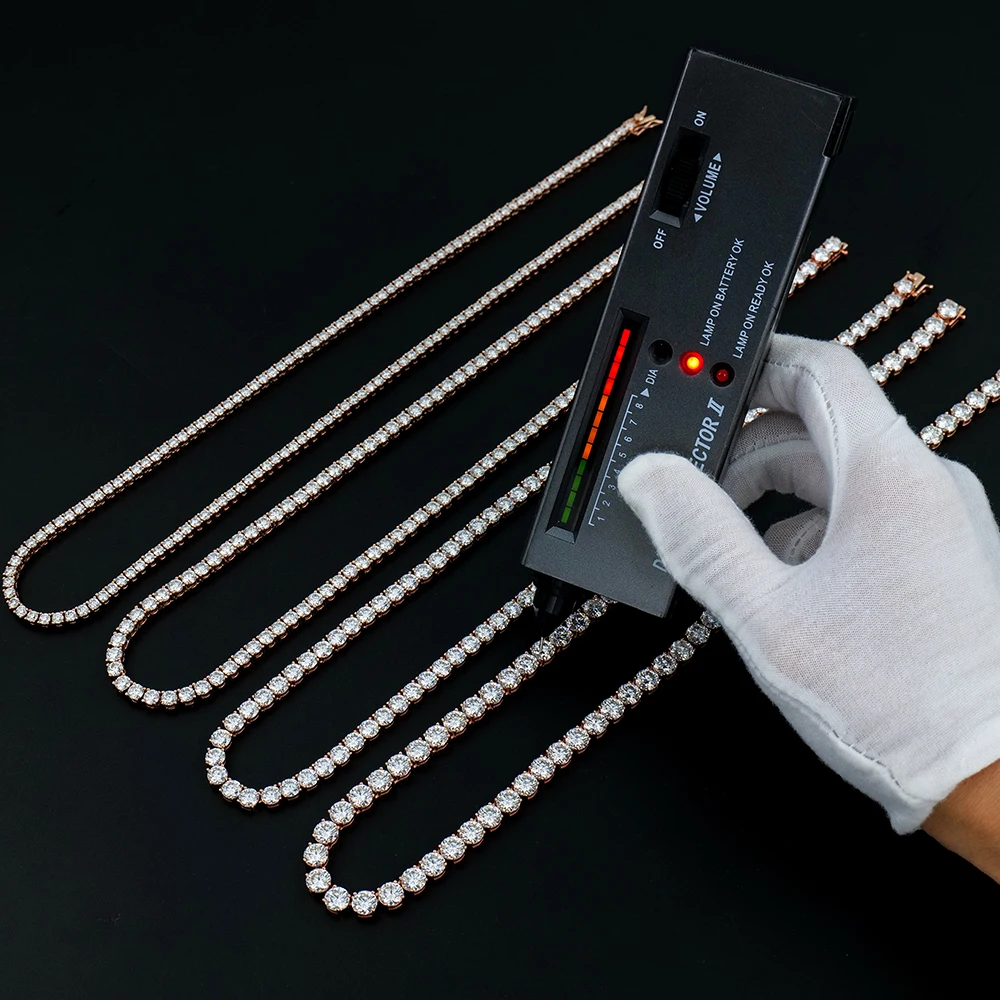 Ожерелье мужское теннисное из серебра 925 пробы с бриллиантовым муассанитом