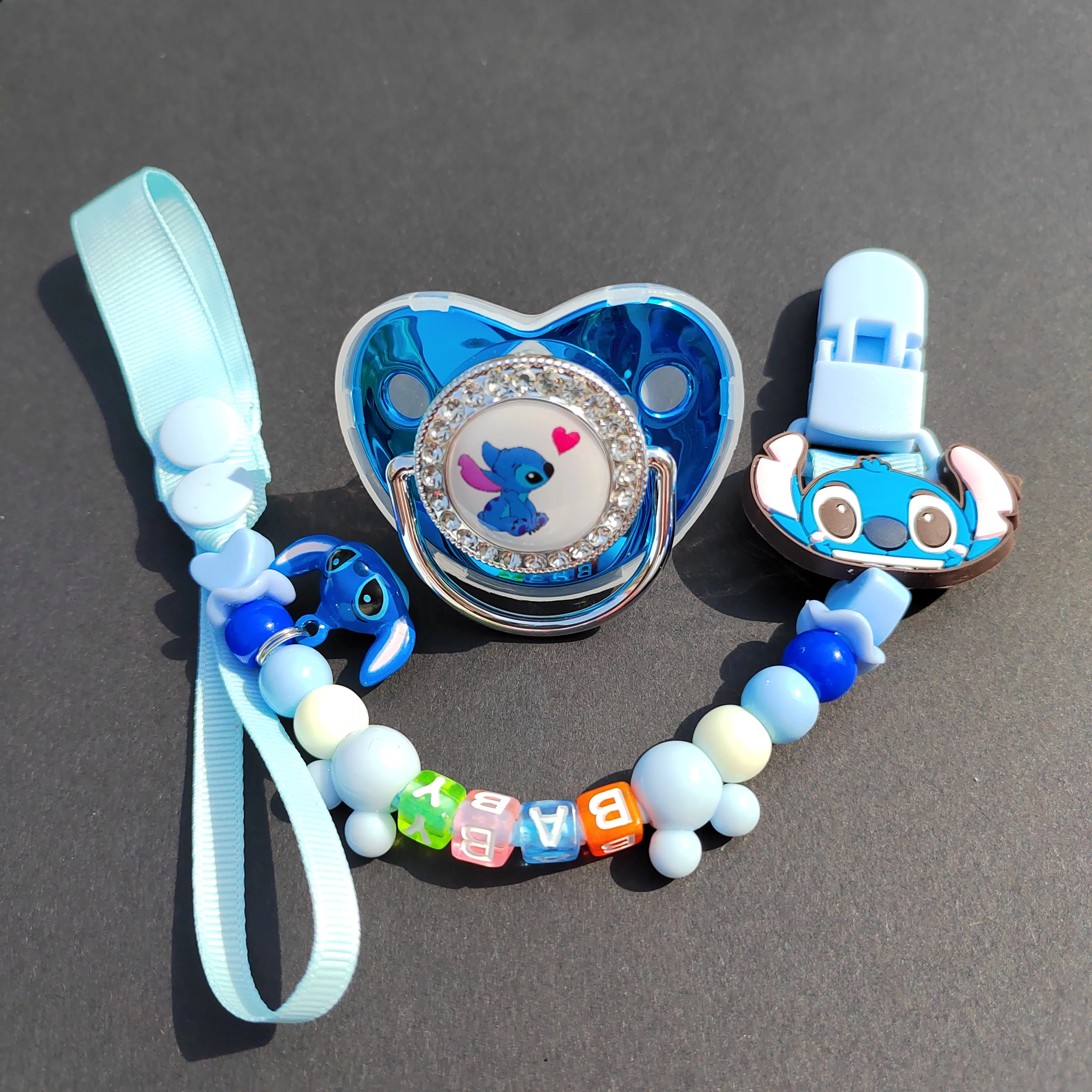 

[1 Set] 2022 New Stitch Mother & Baby Pacifier and Pacifier Clip BPA BPA Free Silicone Baby Pacifier Gold Bling chupetes para