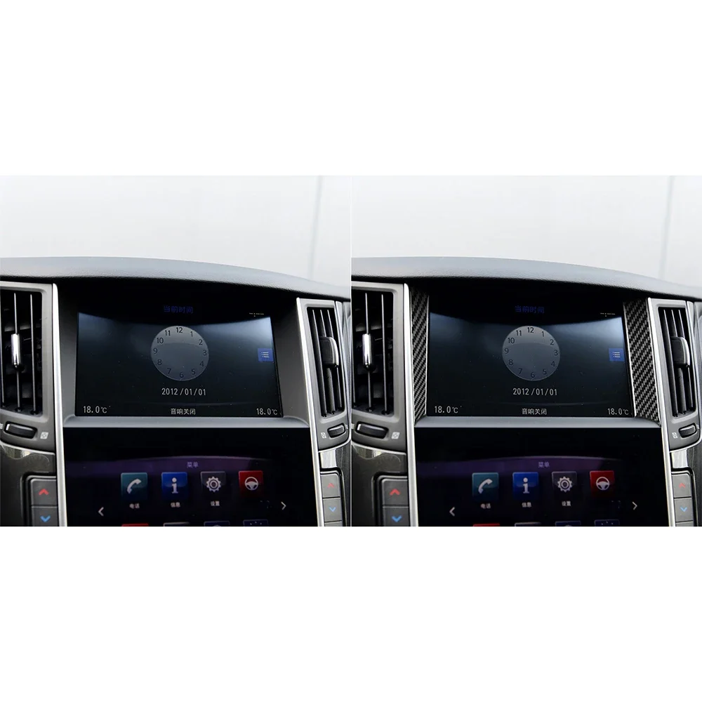 Фото Боковые наклейки на центральную консоль автомобиля для Infiniti Q50 2014-2020, аксессуары для интерьера из настоящего углеродного волокна, Стайлинг №4