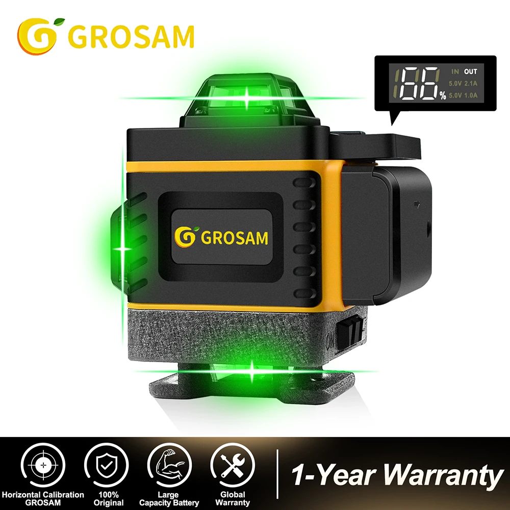 GROSAM-nivel láser 4D, láser verde, diodos afilados, 360 grados, 16 líneas, percha...