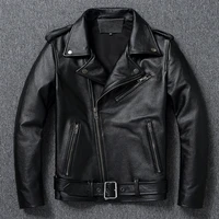 Men's Top Layer Cowhide Moto Jacket Spring Winter New Natural Calfskin Leather Jacket High Quality Short Moto corium Coat