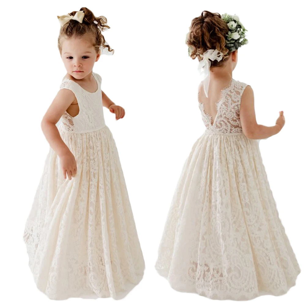

Plus Size Princess Girls Cotton Lace Party Long Dress Baby Kids Flower Girl Wedding Birthday Children Clothing 2 4 6 8 10 12 14