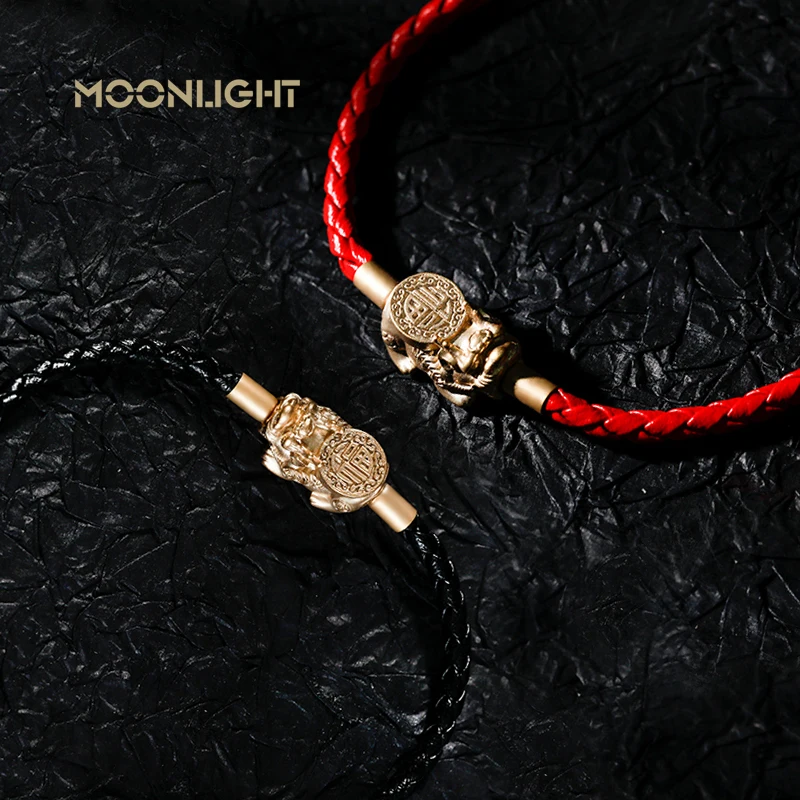 

MOONLIGHT Fengshui Pixiu Bracelet Genuine Braided Leather Bracelet For Women Men Wealth Good Luck Unisex Wristband Jewelry Gifts