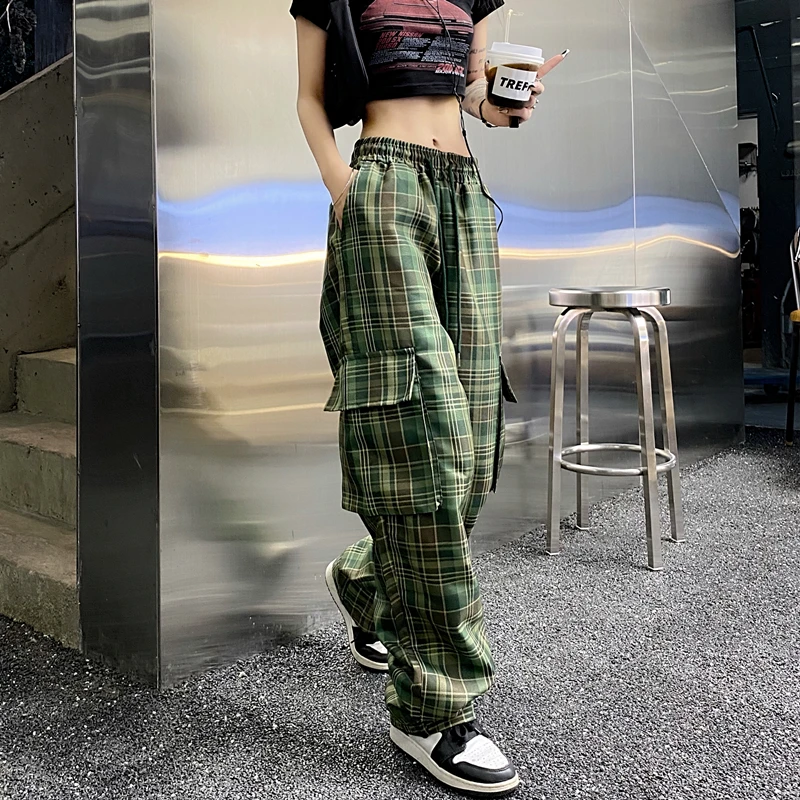 Брюки женские клетчатые в стиле оверсайз повседневные свободные штаны с