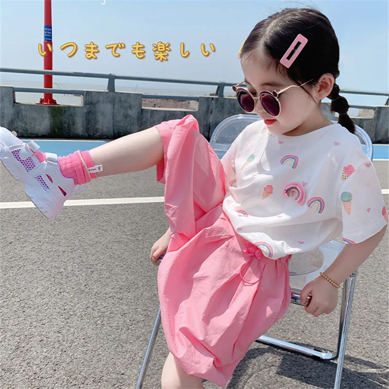 

Girls Short Sleeve T-Shirt Set Summer Children's Fashion Clothes Children's Hip Hop Leisure Two-piece Summer Baby Girl Clothes