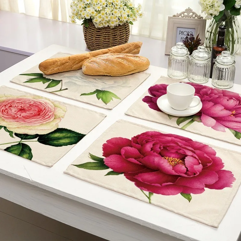 

Floral Pattern Placemats Dining Table Mats Drink Coasters Cotton Linen Mats Bowl Coasters 30x45cm Dining Table Placemats