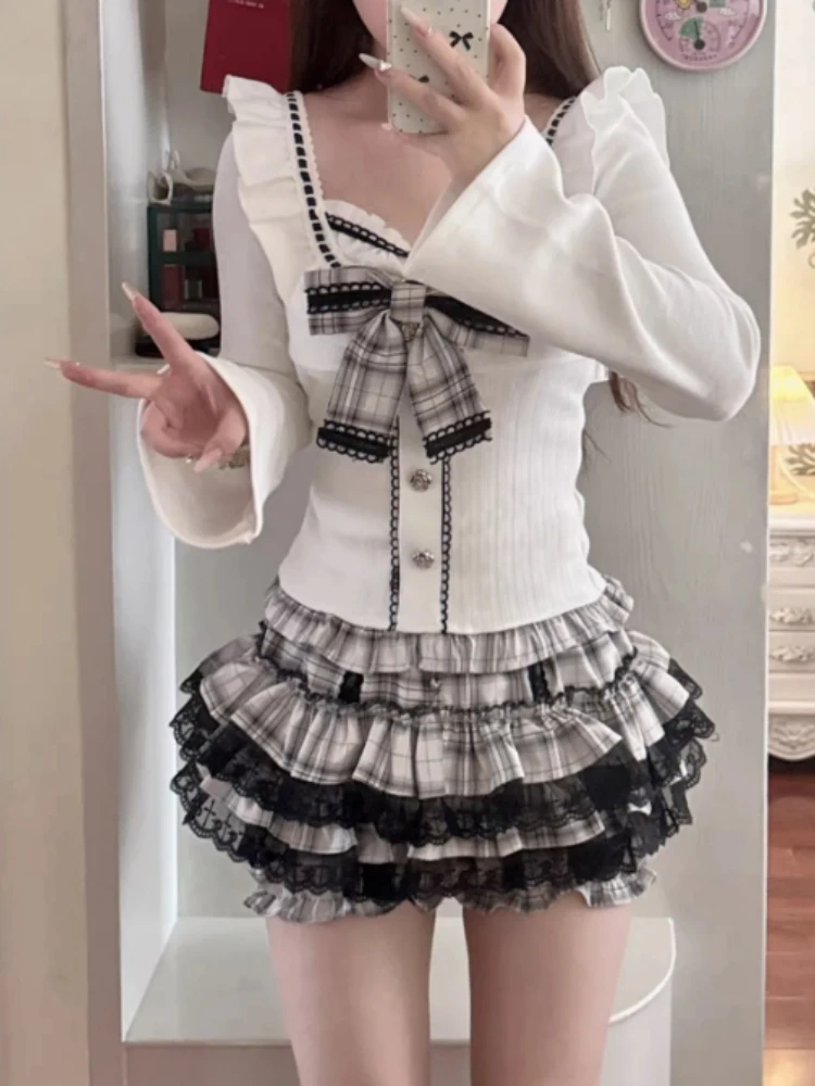 Kawaii Женский комплект из двух предметов Корейский милый тонкий бант Y2k