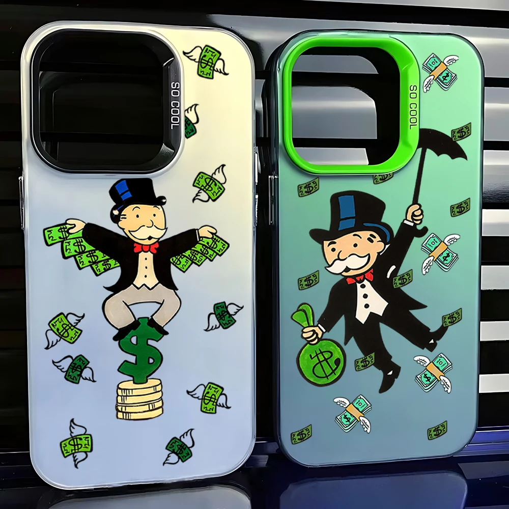Cartoon MonopolyS Money Phone Case for OPPO A16 A17 A18 A31 A37 A38 A55 A57 A58 A74 A76 A78 A94 5G Matte Shockproof Back Cover