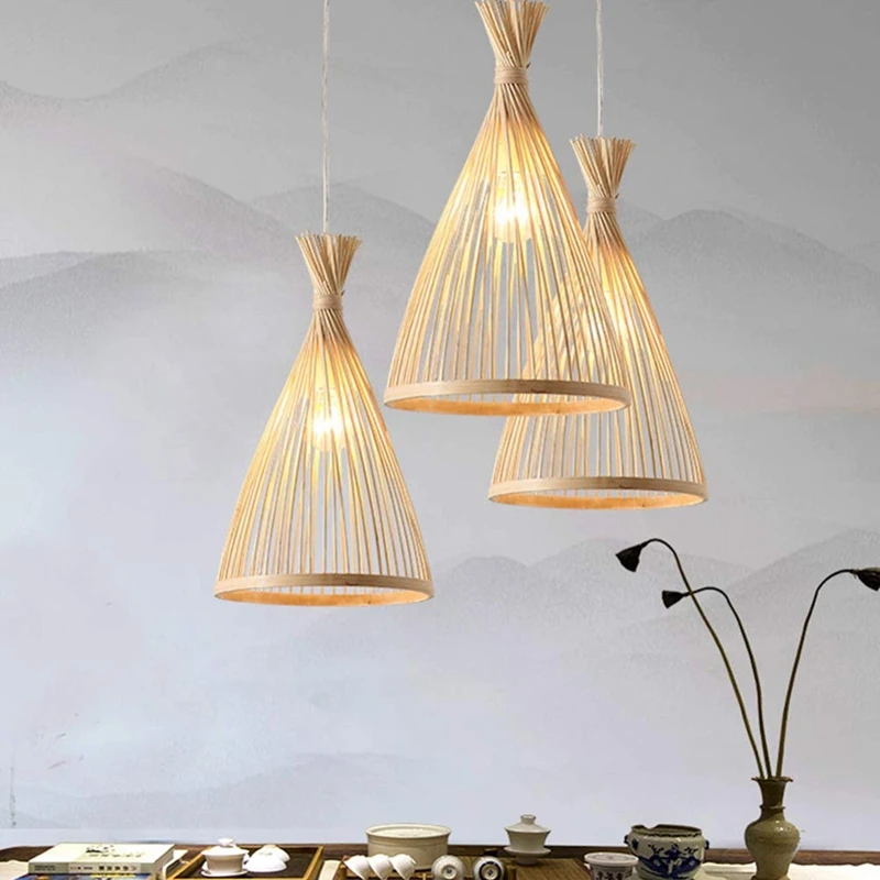 

Modern Bamboo Pendant Light Rattan Lights Fixture Bamboo Wicker Chandelier Basket Light Lamps Ceiling Hanging Lamp